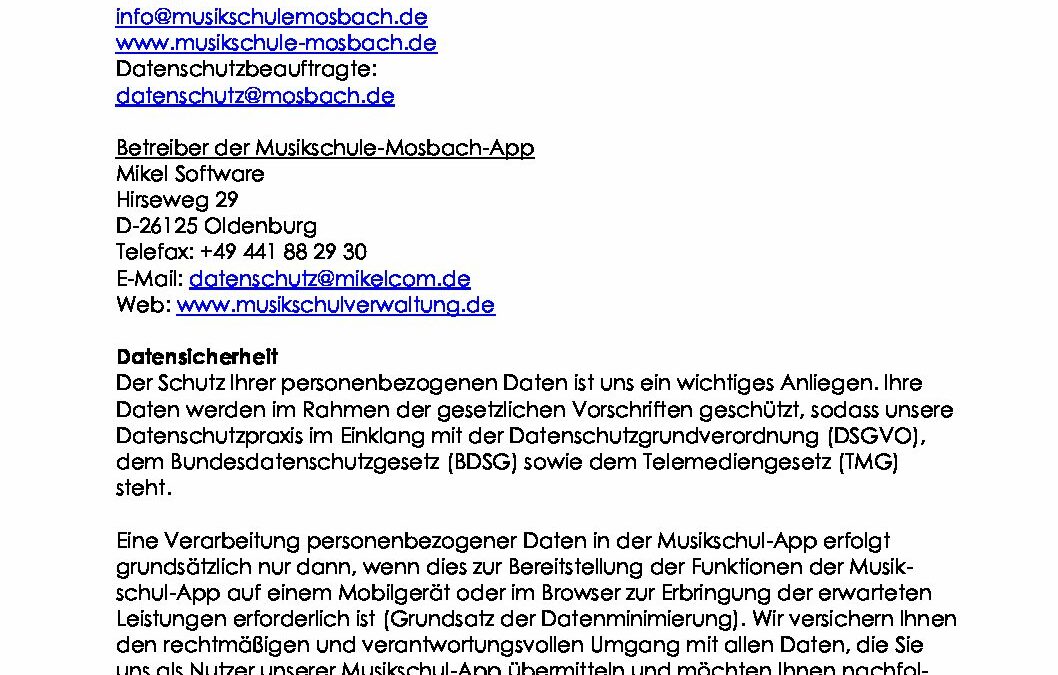 Datenschutzerklärung Musikschule-Mosbach-App vom 12.07.2023